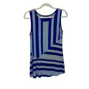 Cable & Gauge Womens Sz Med Blue White Asymmetrical Striped Tunic Tank Top Soft